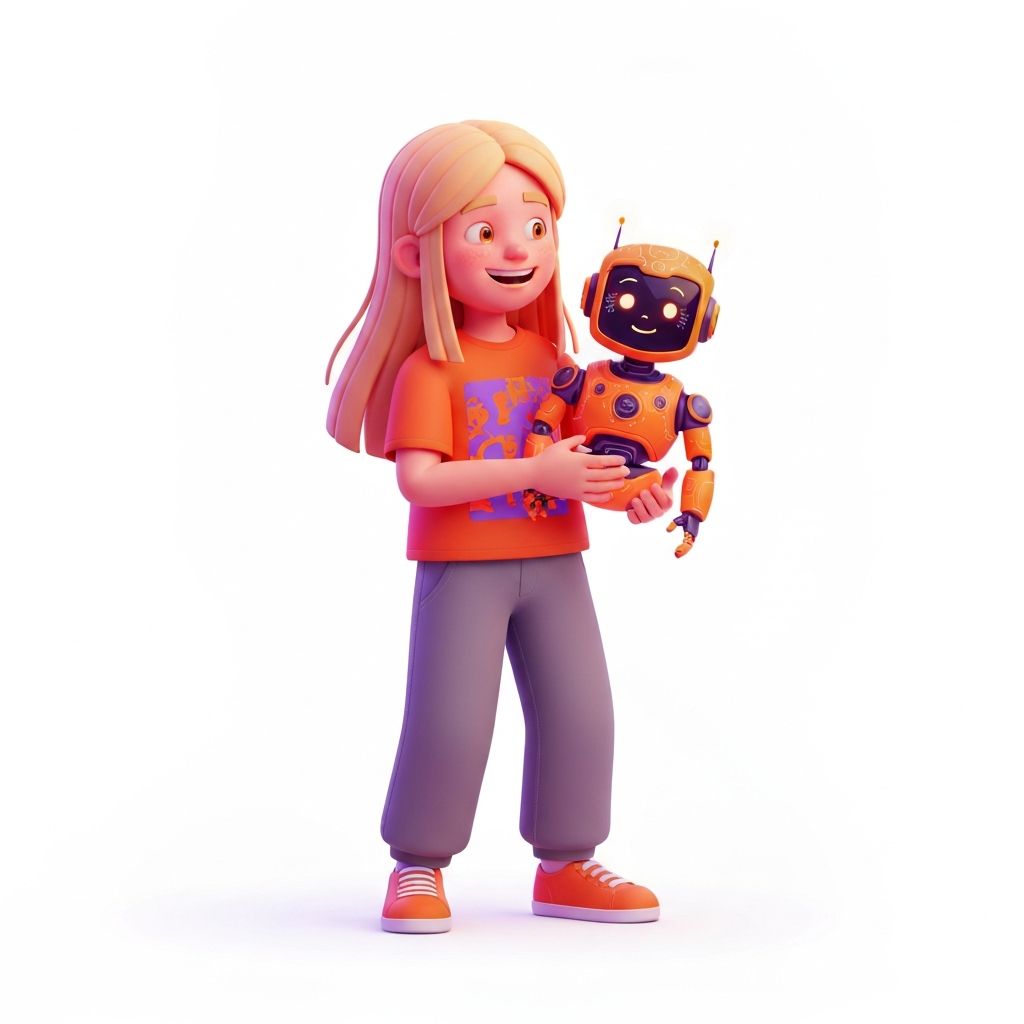 Ребёнок с AI-роботом изучает искусственный интеллект